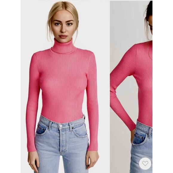 525 American Pink Form Fitting Ribbed Knit Long Sleeve Turtleneck Top Small - Picture 2 of 8